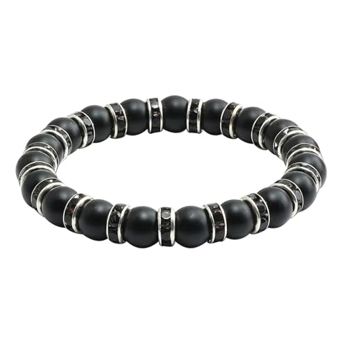 Bracelet de perles pour hommes en cristal noir naturel 8mm et tresse