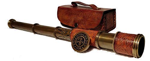 Castle Instruments Steampunk Gift Handheld Pirate Brass Spyglass Telescope  with Leather Case