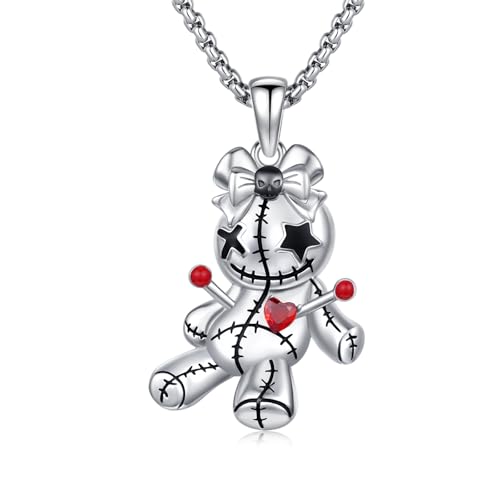 Cuoka Voodoo Doll Necklace - 925 Sterling Silver Witch Pendant, Gothic Punk Jewelry for Women with 22 in Chain