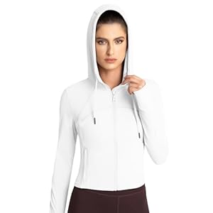 QUEENIEKE Womens Gym Tops with Hooded Full Zip up Running Jacket Long Sleeve Top Hoodies With Thumbholes