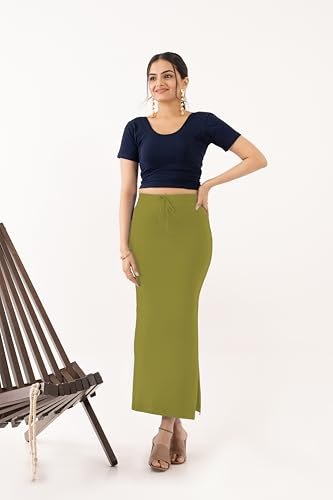 Image of DESI GIRL Cotton Lycra Stretchable Saree Shapewear Petticoat with Drawstring for Women | Fishcut Saree Petticoat with Side Slit for Easy Movement | Saree Shaper | Long inskirt