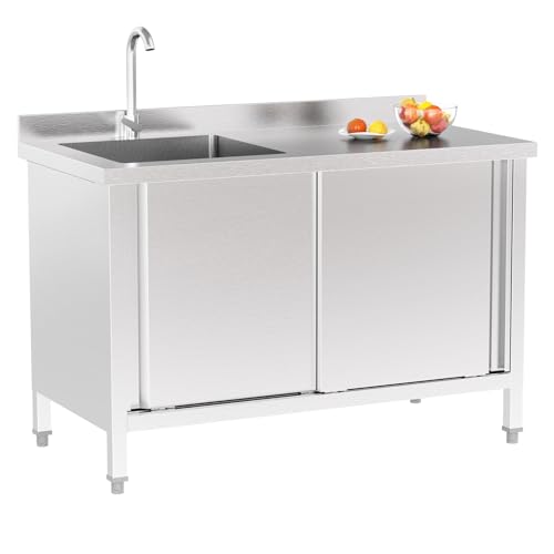 ROVSUN Commercial Stainless Steel Utility Sink with Cabinet, 47.2