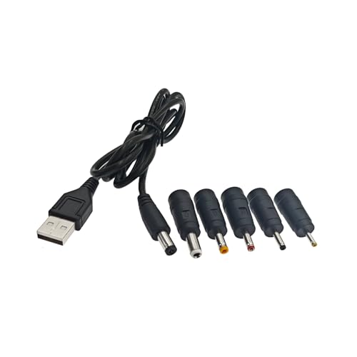 JZK Universelles USB-zu-DC-Stromkabel, USB-Ladekabel mit 5 DC-Anschlusssteckern 2.5x0.7mm, 3.5x1.35mm, 4.0x1.7mm, 5.5x2.5mm, 3.0x1.0mm für Laptops Router Tastaturen