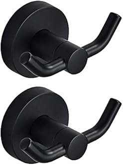 MARMOLUX ACC - 2pack Black Bathroom Hooks for Towels | Modern Black Hooks, Double Robe & Towel Hooks Ideal as Bathroom Towel Holder, Shower Wall Hook, Kitchen Hand Towel Holder
