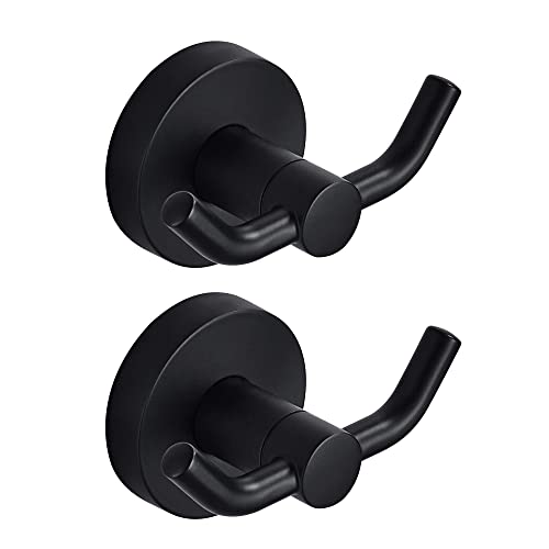 MARMOLUX ACC - 2pack Black Bathroom Hooks for Towels | Modern Black Hooks, Double Robe & Towel Hooks Ideal as Bathroom Towel Holder, Shower Wall Hook, Kitchen Hand Towel Holder