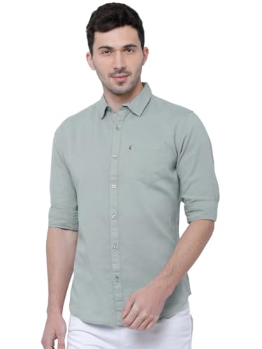 Image of Highlander Men's Blue Solid Slim Fit Casual Shirt | Sleek & Versatile | A Timeless Wardrobe Essential