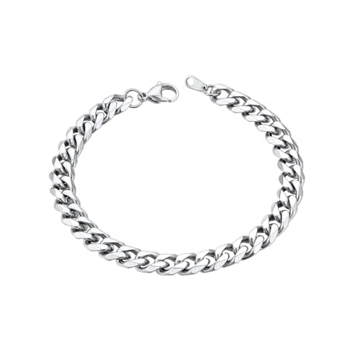 ChainsHouse Cuban Link Bracelet for Men, Stainless Steel Mens Bracelet 3MM/6MM/9MM/12MM Width Cuban Chain Wrist Bracelets, 6.3"-8.3" Length, Send Gift Box C-9MM-Stainless 7.5 Inches