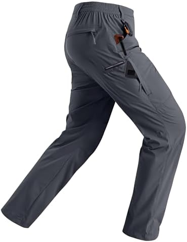 Rapoo Hiking Pants for Mens with Pockets Comfy Lightweight Waterproof Quick Dry Travel Track Outdoor Summer Camping Thin Fishing Work Cargo Pants Grey 34Wx32L