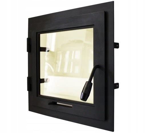 Porta forno 65x50 cm, porta camino con vetro per forno pizzaiolo, ghisa. Senso di apertura: a destra | La maniglia è a sinistra. Con una collana.