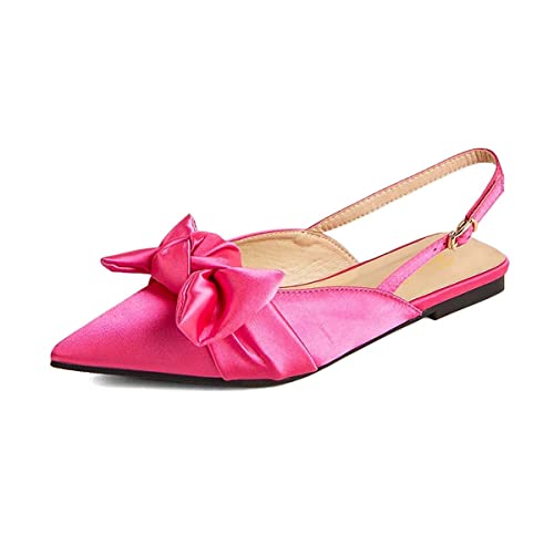 FOWT Women Bow Pointed Toe Pumps Slip on Comfortable Flats Elegant Office Dance Prom Slingback Shoes Size 4-15 US