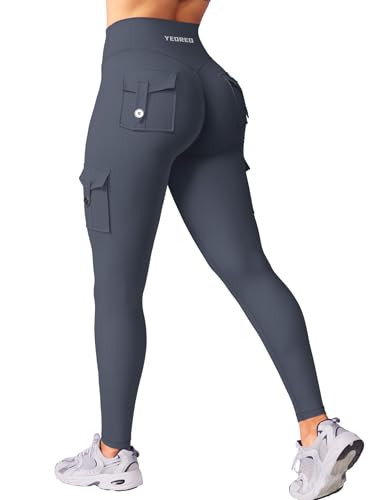 YEOREO CoreFlex Gym Workout Cargo Leggings with Pockets for Women Hidden Scrunch Butt Lifting Yoga Leggings Coal XL