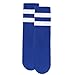 Moikolok Age 10 Above Kid Soccer Socks 3 Pairs Knee High Tube long Two Stripes Uniform Socks for Boys Girls (Blue)