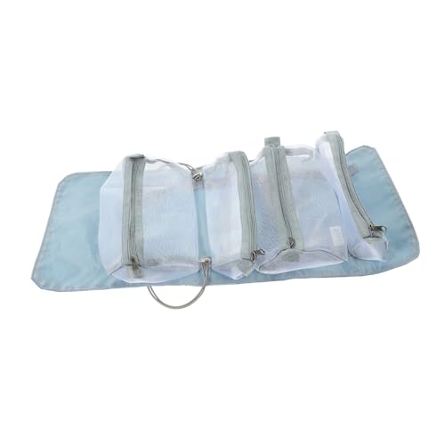 BAZEITFLOW Bolsa de Maquillaje Portátil Desmontable Gran Capacidad Neceser Cosméticos para Viaje Mujer Hombre Organizador Multifunción Azul