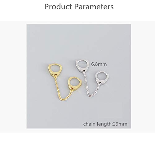 Minimalist Double Hoop Earrings For Women Girls Men Sterling Silver Pair Small Hoops Dangle Chain Drop Dangle Cartilage Second Hole Fashion Personalized Punk Jewelry One Piece (Silver) #TOP4