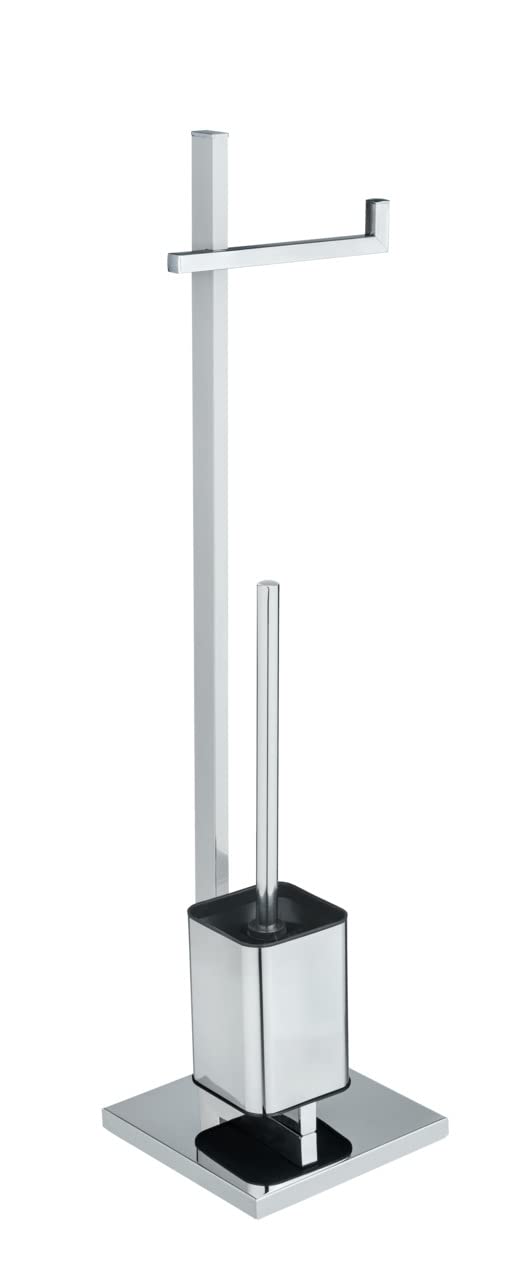 WENKO Piantana portarotolo e scopino WC Quadro - tubo squadrato, Acciaio, 23.5 x 72.5 x 18.5 cm, Cromo