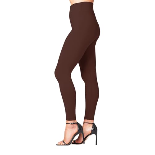 SATINA High Waisted Brown Leggings for Women - Soft, Stretchy Leggings with Side Pockets - Full Length Yoga Pants for Women - Tummy Control and Buttery Soft Fabric for All-Day Comfort - One Size