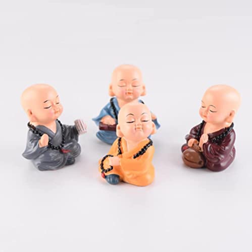 Image of AUGEN Polyresin Set of 4 Buddha Monks Statues Figurines Showpiece for Wall Shelf Table Desktop Living Room Car Dashboard Decoration Home Office Decor 6 CM (Multicolour)(B)