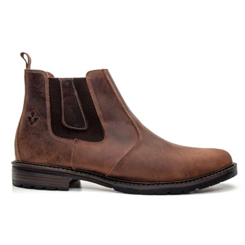Botina Bota Masculina Chelsea Couro Legitimo Conforto Macio Café (Café, BR, Adulto, Numérico, 41)