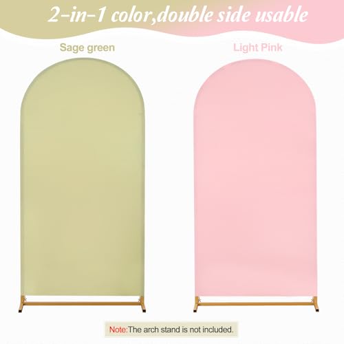 Image of Arch Backdrop Cover Set of 2(6ft /7.2ft) Double Color Wedding Arch Cover Spandex Fitted Arch Covers,Round Top Arch Backdrop Cover for Baby Shower Gender Reveal Boy or Girl Decoration(Pink&Green)