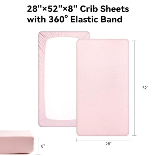 Image of TILLYOU 2 Pack Muslin Crib Sheets for Boys and Girls, 100% Cotton Fitted Crib Sheet for Toddler 52x28 Standard Crib Mattress, Grey and Pink