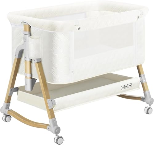 Image of HARPPA Cuddly Bassinet, 3 in 1 Baby Bassinet, Rocking Bedside Bassinet with Wheels, 5 Height Adjustable, Includes Mosquito Net, Mattress, Anchor Strap