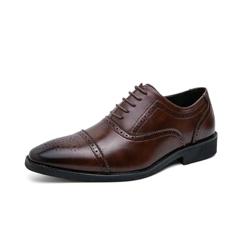 Oxford Shoes for Men Formal Wedding Dress Shoes Mens Lace Up Business Shoes Classic Brogues Shoes,Brown,8