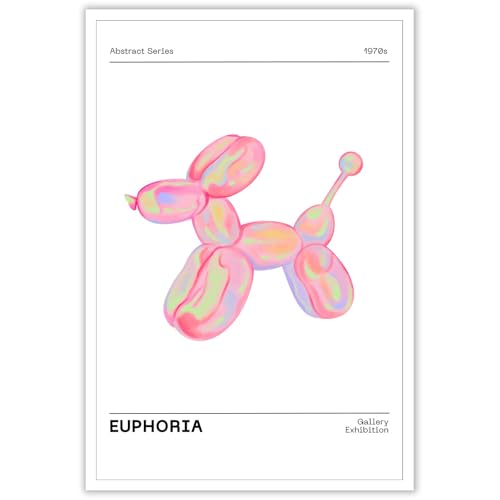 BNGFDV Retro Euphoria Canvas Wall Art,Minimalist Trendy Preppy Retro Abstract Aura Gradient Poster Holographic Dog Balloon Funky Playful Pink Print,Girls Teen Room Decor,Baby Bedroom 16x24in Unframed