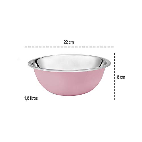 Tigela Bowl Rosa Aço Inox Vasilha 1,8L e Batedor de Claras