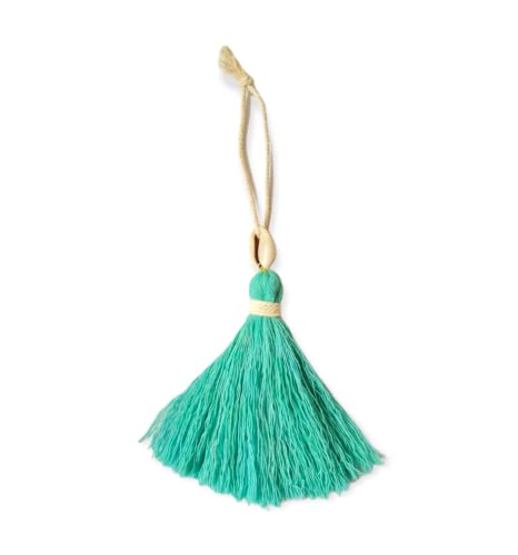 Image of Zippy Flora Handmade Cotton Tassels with Cowrie Shells for DIY & Crafts Project, Pack of 10 (Turquoise Blue)