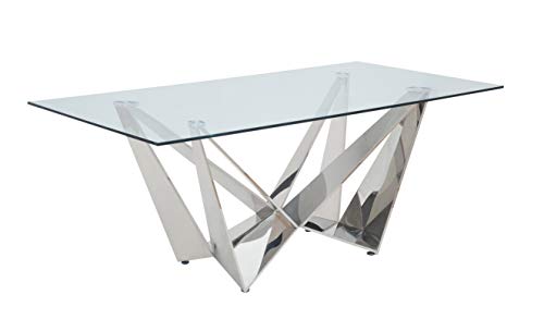 Acme Furniture Dekel Dining Table, Clear Glass & Stainless Steel Acme Furniture Dekel Dining Table, Clear Glass & Stainless Steel