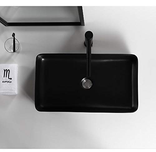 Rectangle Bathroom Vessel Sink - Lordear 24X14" Black Rectangle Bathroom Sink Modern Above Counter Porcelain Ceramic Vessel Vanity Sink Art Basin #TOP4