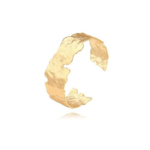 CANEVINKA Bracelet manchette large ouvert pour femmes Boho 18 carats en or irrégulier avec torsion et rainures