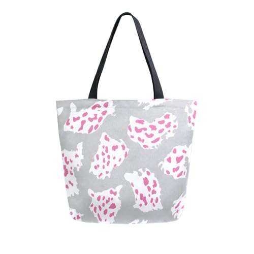 Extra Large Shoulder Tote Bag for Beach Travel Weekender Gym Leopard Print Pink Grey Reusable Grocery Canvas Shopping Bag2