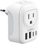 European Travel Plug Adapter, DIWILI International Power Plug with 2 AC Outlets 4 USB Ports(2 USB C), Type C Travel Essentials Charger for Canada to Most of Europe EU Italy Spain France