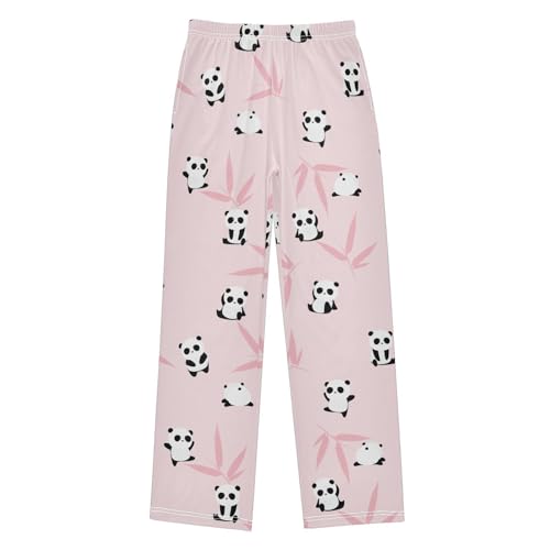 Panda and Leaf Print Boys Long Pants Soft Trousers Elastic Waist Kids Lounge Bottoms with Pockets S-XL