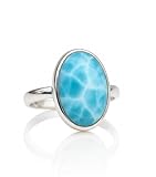 Natural Larimar Ring for Women - Handmade Sterling Silver Boho Gemstone Band, Dainty Blue Stone Engagement & Bridal Jewelry, Trending Fashionable Wedding Gift for Her or Him