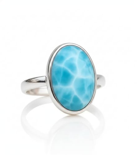 Natural Larimar Ring for Women - Handmade Sterling Silver Boho Gemstone Band, Dainty Blue Stone Engagement & Bridal Jewelry, Trending Fashionable Wedding Gift for Her or Him