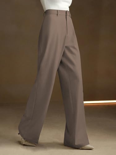 Image of KERI PERRY Trousers for Woman Pants Women's Formal Office Korean | Black Beige Track Pant | Straight | Cotton Spandex Stretchable Trouser | High-Waisted Bottom Wear