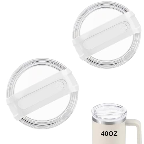 2 Pack Replacement 40 oz Tumbler Lid Compatible with Stanley Cup, Dustproof Spill Proof Splash Resistant Tumbler Covers Fit for Stanley Tumbler (White)