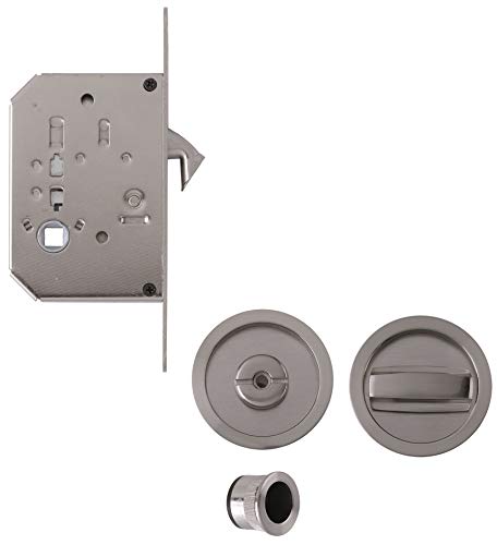 AZERODESIGN -Cerradura Puerta Corredera -Mirador Puerta Corredera -Cierre Puerta Corredera -Juego Kit Puertas Correderas Puerta Diametro 56mm (NIQUEL SATINADO)