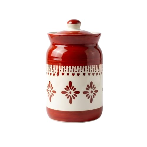 Image of Orange Jhalar Ceramic Handglazed Pickle Jars Set of 1-1000 ML Each | 1 kg Achaar Martban Barni Jar with Lid | Ceramic Storage Jar Container Pickle /Achar, Chatney