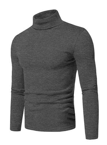 Askdeer Men's Turtleneck Shirts Cotton Long Sleeve Thermal Pullover Sweater Lightweight Thermal T-Shirts Dark Gray