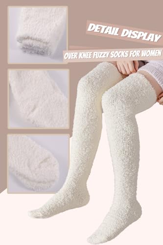 CutiePlusU Womens Thigh High Fuzzy Socks- Pure Color 2 Pairs Packing3