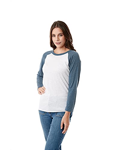 Next Level Women's Rib Collar 3/4 Sleeve T-Shirt, Indigo/ Heather White, Medium #TOP2