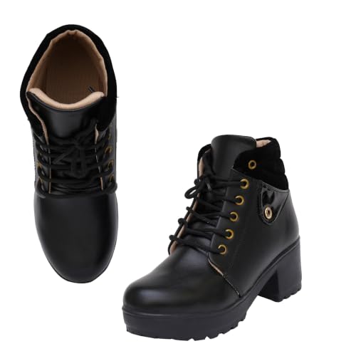 Image of XE Looks 100% Vegan Leather Women's Ankle Boots | Stylish & Trendy Lace-Up Design with Heel | Durable Leather Upper & Cozy Lining | Trendy & Stylish Boots For Girls & Women