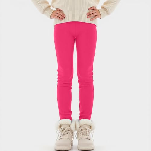 Girls Fleece Lined Leggings Winter Pants Thermal Footless Tights Hot Pink - image 2