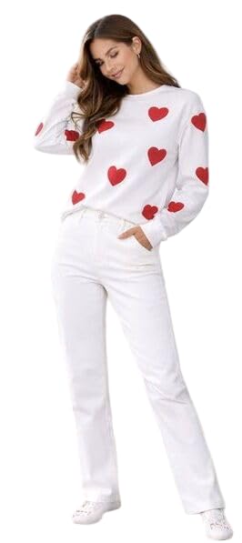 giriwariya Oversized Brushed Inside Sweatshirt with Pant Set, White with Pink Hearts, Long Sleeve Loungewear (IN, Alpha, XL, Regular, Rust)-picture-38