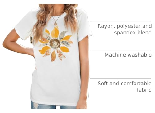 Image of Anbech Womens Dandelion Graphic T-Shirts Teen Girls Cute Sunflower Print Casual Tee Tops