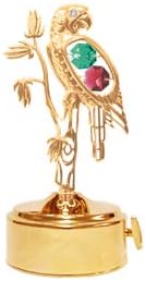 Mascot Gold Plated Parrot w/Tree Music Box w/Mixed 4 Colors Mascot Crystal