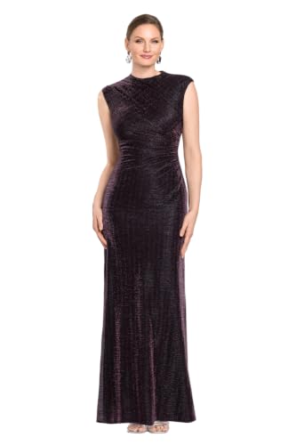 Image of Betsy & Adam Women's Long Halter Scuba Crepe Tiered Ruffle Slit Gown